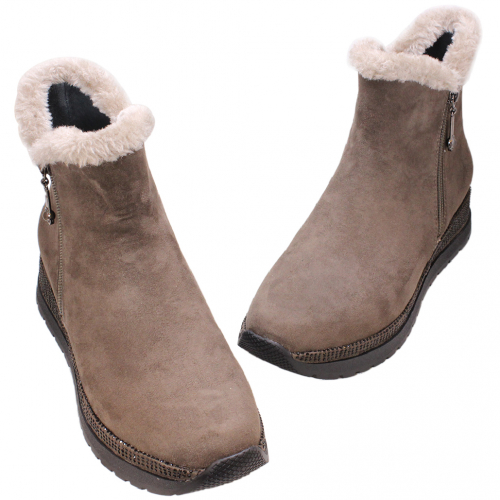 保暖羊麂皮毛邊楔型雪靴